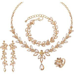 4 Pcs Elegant Bridal Jewelry Sets Austrian Marquise Crystal Wedding Necklace